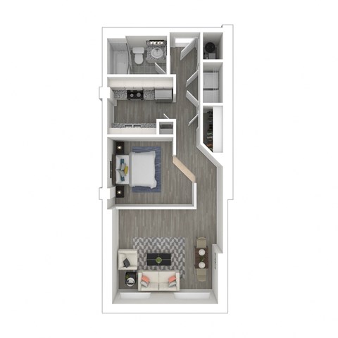 Floor plan for studio, 1 bath, 637 sqft